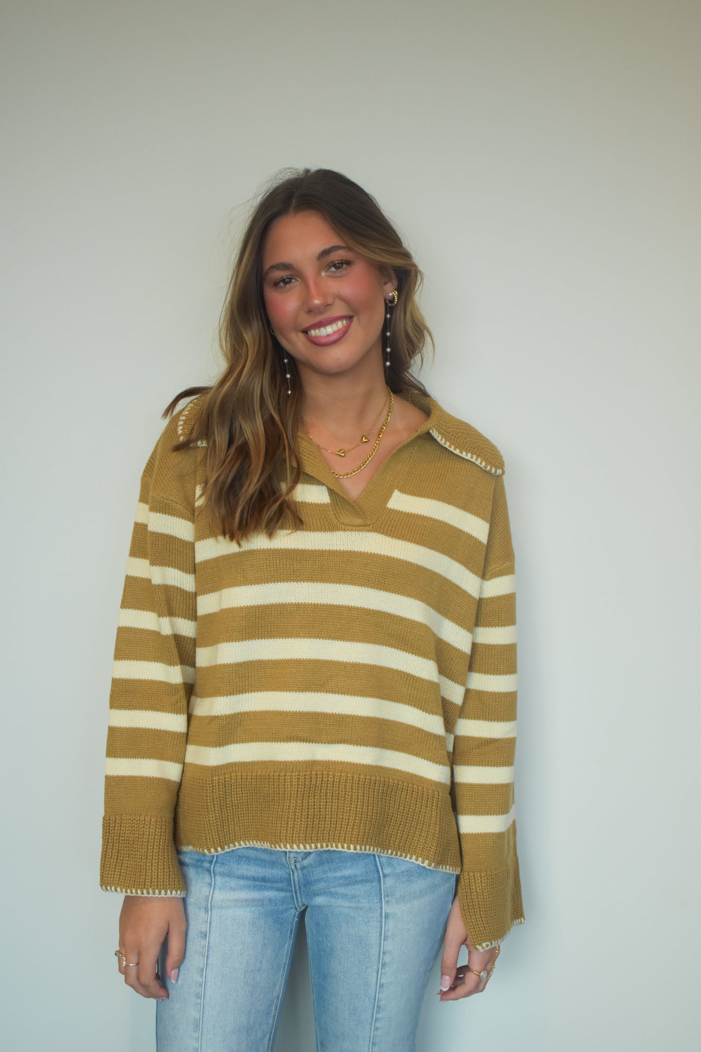 Mustard and white striped sweater best sale