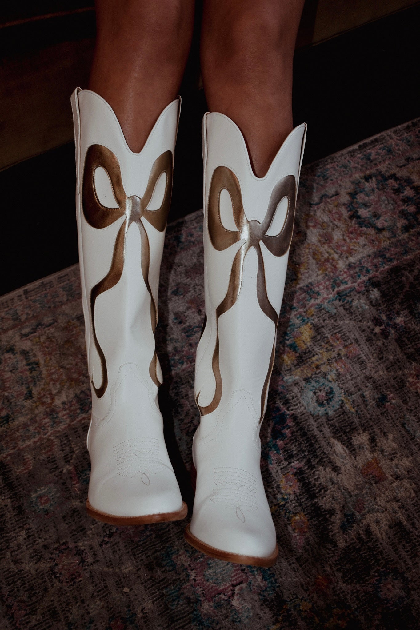 Coquette Bow Cowboy Boots- Gold-180 - SHOES-MIIM-[option4]-[option5]-[option6]-Leather & Lace Boutique Shop