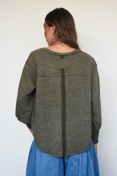 Basic Ribbed Knit Long Sleeve- Army Green-110 - TOPS - LONG SLEEVE-VERY J-[option4]-[option5]-[option6]-Leather & Lace Boutique Shop