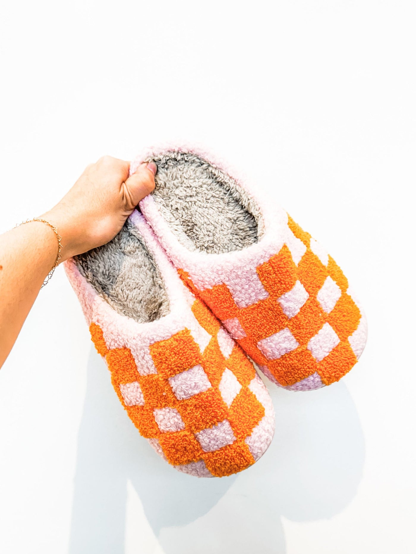 Pink & Orange Checkered Slippers-180 - SHOES-BABE-[option4]-[option5]-[option6]-Leather & Lace Boutique Shop