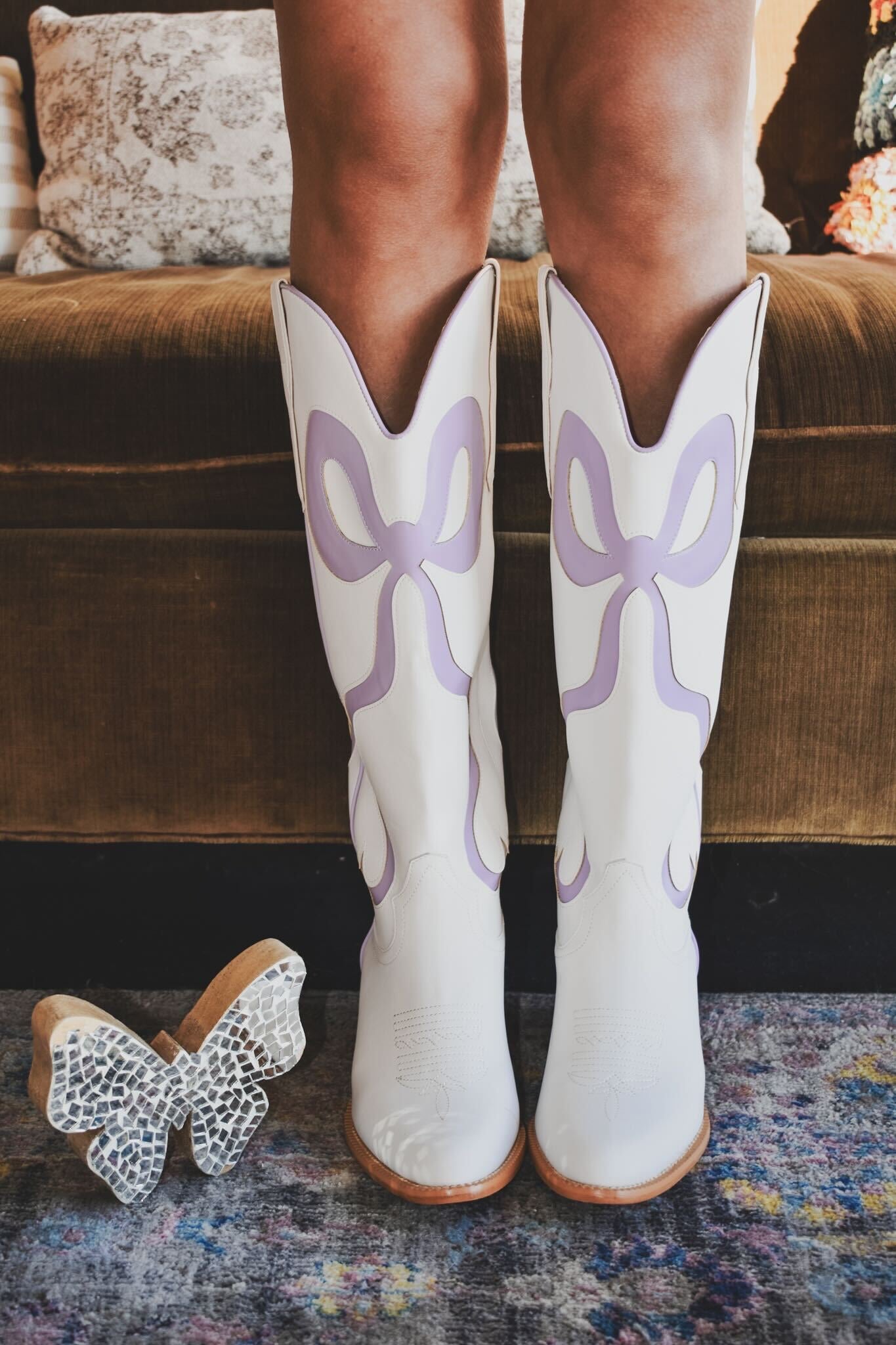 Coquette Bow Cowboy Boots- Lavender-180 - SHOES-MIIM-[option4]-[option5]-[option6]-Leather & Lace Boutique Shop