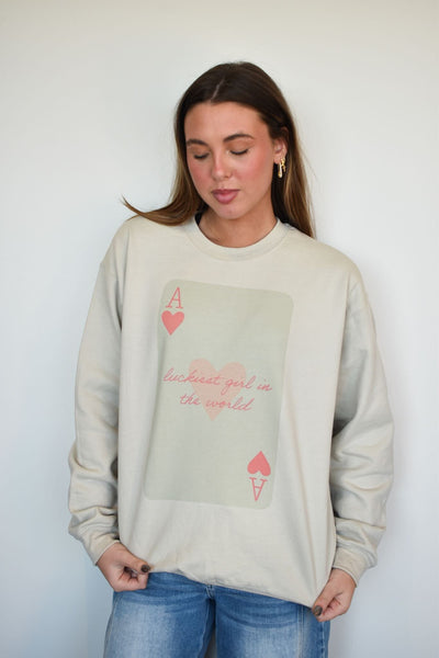 Luckiest Girl In The World Graphic Sweatshirt-135 - DEMAND GRAPHIC-LEATHER & LACE-[option4]-[option5]-[option6]-Leather & Lace Boutique Shop