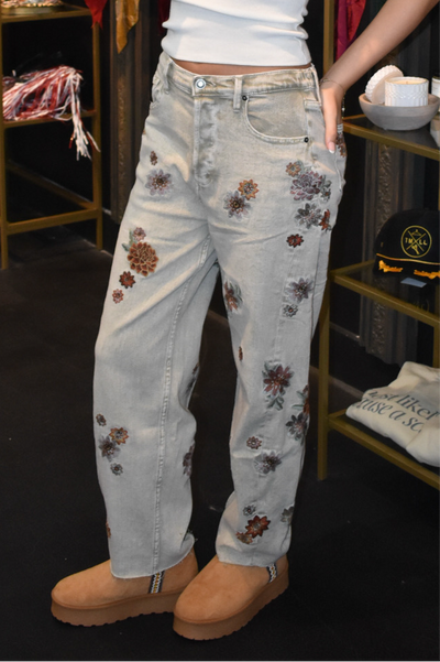 Floral Embroidered Denim-150 - BOTTOMS - DENIM-OLI & HALI-[option4]-[option5]-[option6]-Leather & Lace Boutique Shop