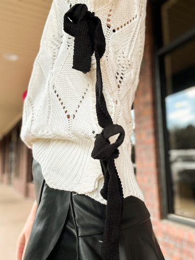 Contrast Tie Cable Knit Sweater-100 - TOPS - SHORT SLEEVE/SLEEVELESS-EN MERCI-[option4]-[option5]-[option6]-Leather & Lace Boutique Shop