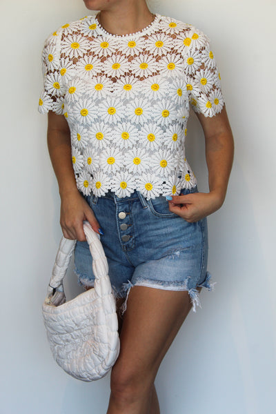 Sheer Daisy Cropped Blouse-100 - TOPS - SHORT SLEEVE/SLEEVELESS-ENDLESS BLU-[option4]-[option5]-[option6]-Leather & Lace Boutique Shop