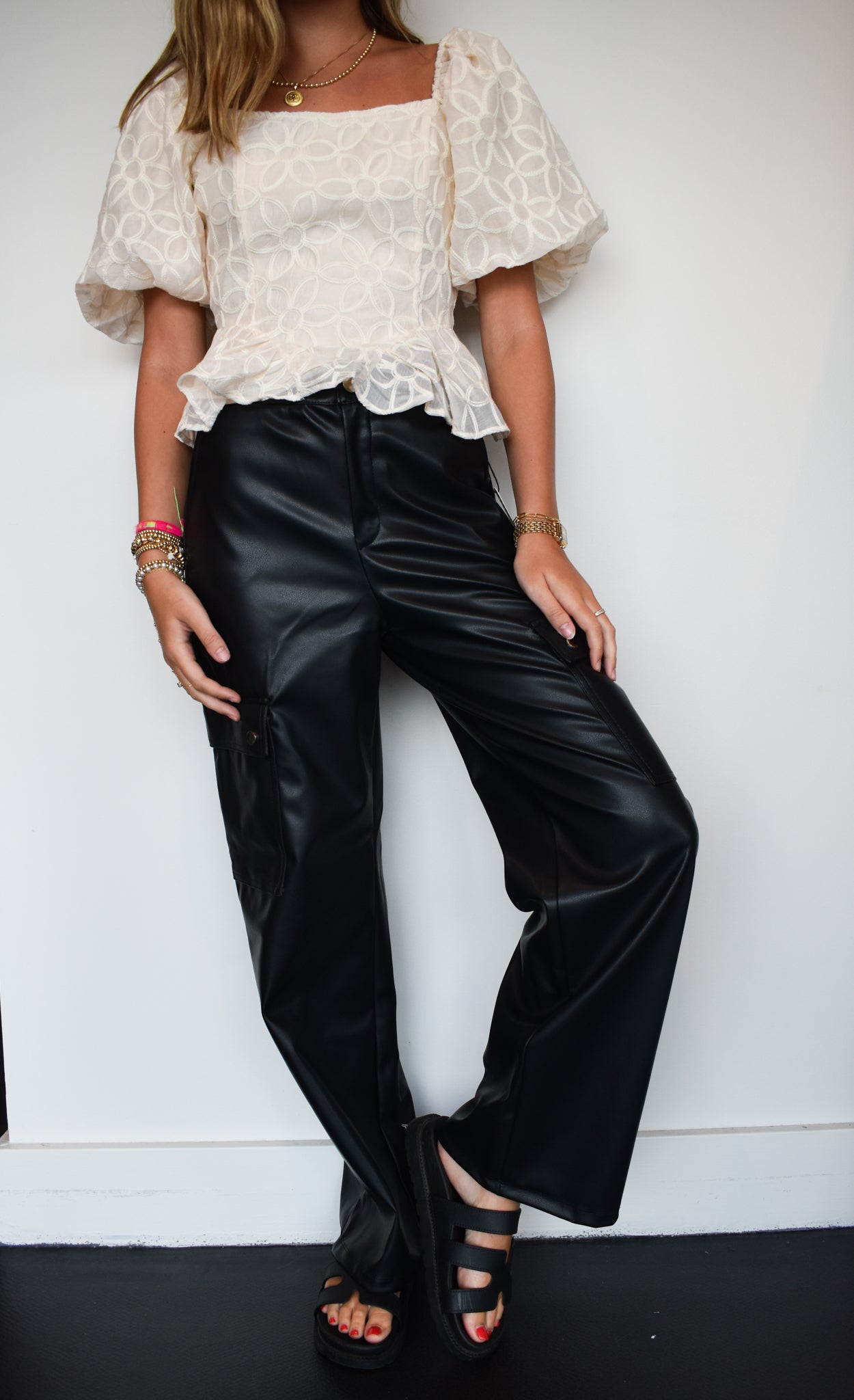 Leather Cargo Trousers- Black-160 - BOTTOMS - OTHER-HAUTE MONDE-[option4]-[option5]-[option6]-Leather & Lace Boutique Shop