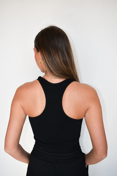 Ribbed Racer Back Cropped Tank- Black-100 - TOPS - SHORT SLEEVE/SLEEVELESS-ANWND-[option4]-[option5]-[option6]-Leather & Lace Boutique Shop