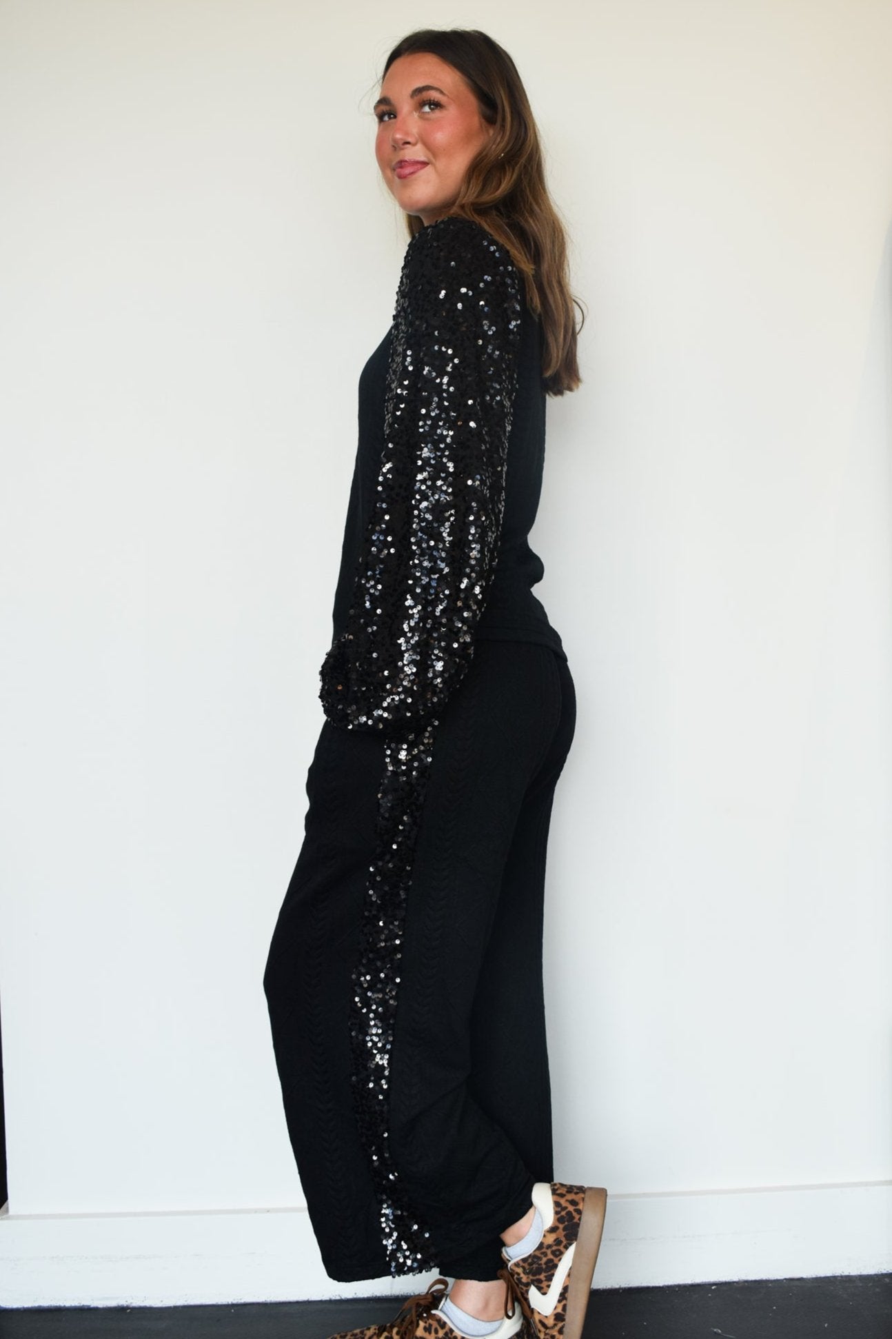 Rhinestone Wide Leg Sweatpants-160 - BOTTOMS - OTHER-MELODY-[option4]-[option5]-[option6]-Leather & Lace Boutique Shop