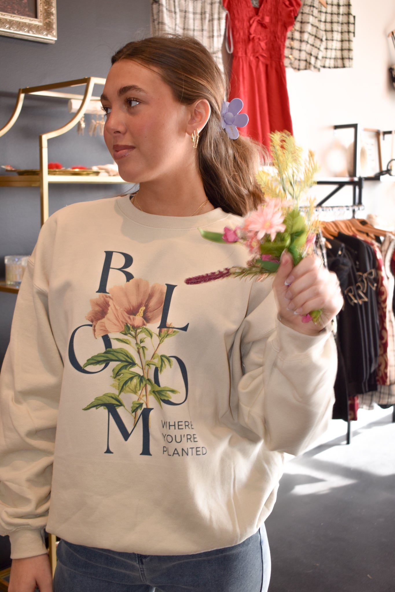 Blooming Flowers Graphic Sweatshirt-135 - DEMAND GRAPHIC-LEATHER & LACE-[option4]-[option5]-[option6]-Leather & Lace Boutique Shop