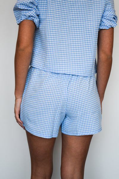 Rosie Gingham Tie Shorts- Sky Blue-170 - SETS-HYFVE-[option4]-[option5]-[option6]-Leather & Lace Boutique Shop