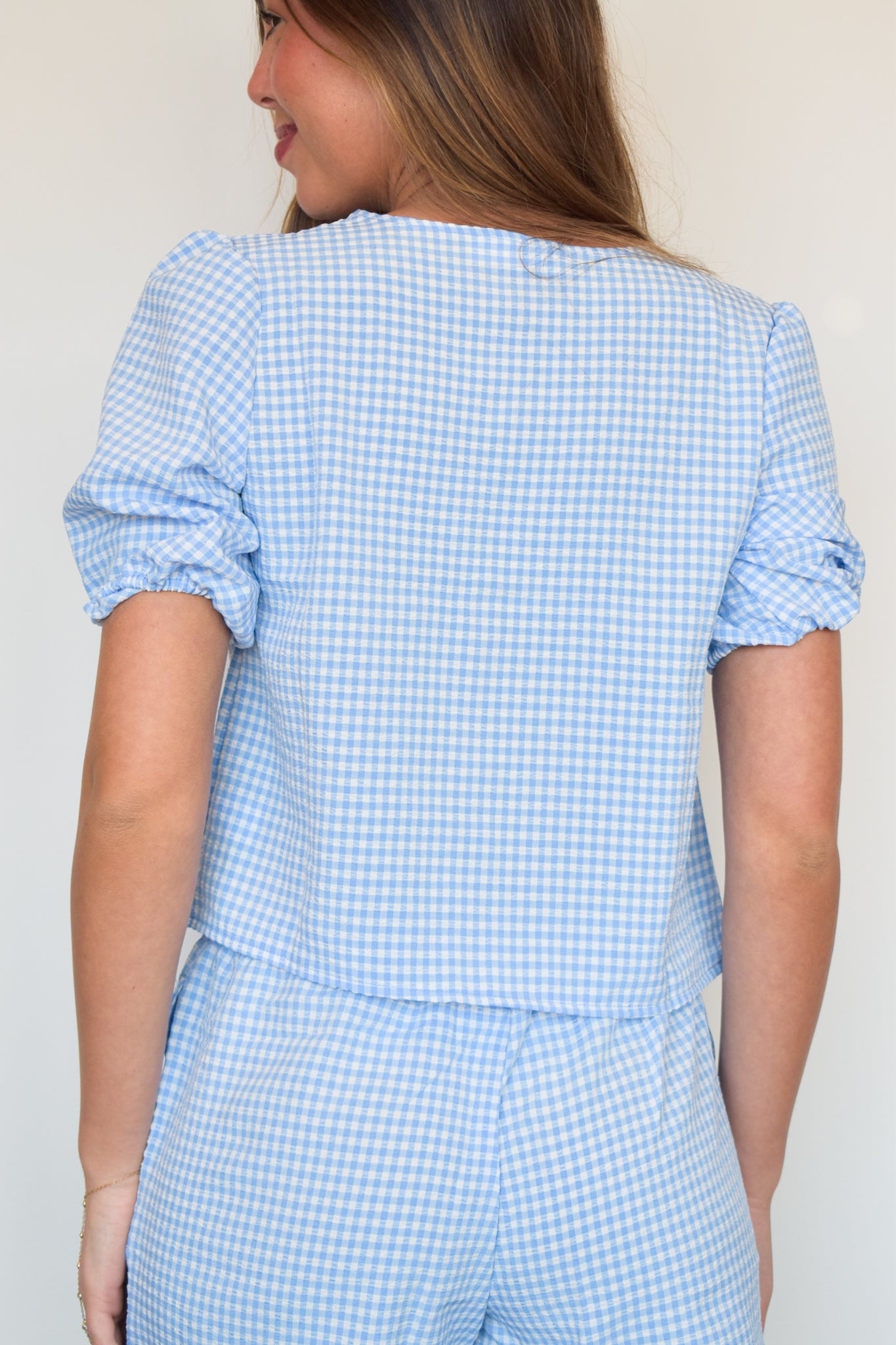 Rosie Gingham Tie Blouse- Sky Blue-170 - SETS-HYFVE-[option4]-[option5]-[option6]-Leather & Lace Boutique Shop