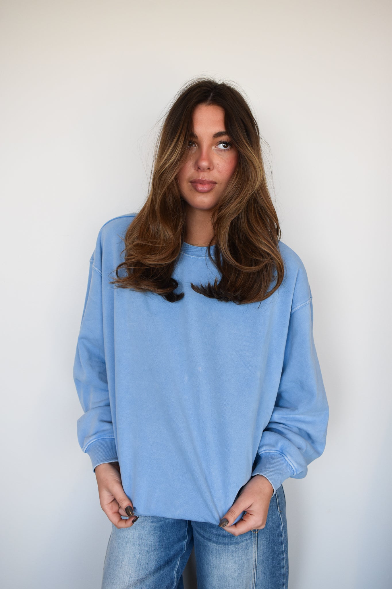 Mia Oversized Crewneck- Sky Blue-130 - TOPS - SWEATERS/SWEATSHIRTS-HYFVE-[option4]-[option5]-[option6]-Leather & Lace Boutique Shop