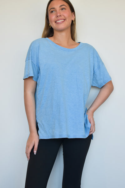 Simply Lovely Relaxed Fit Tee- Sky Blue-100 - TOPS - SHORT SLEEVE/SLEEVELESS-HYFVE-[option4]-[option5]-[option6]-Leather & Lace Boutique Shop