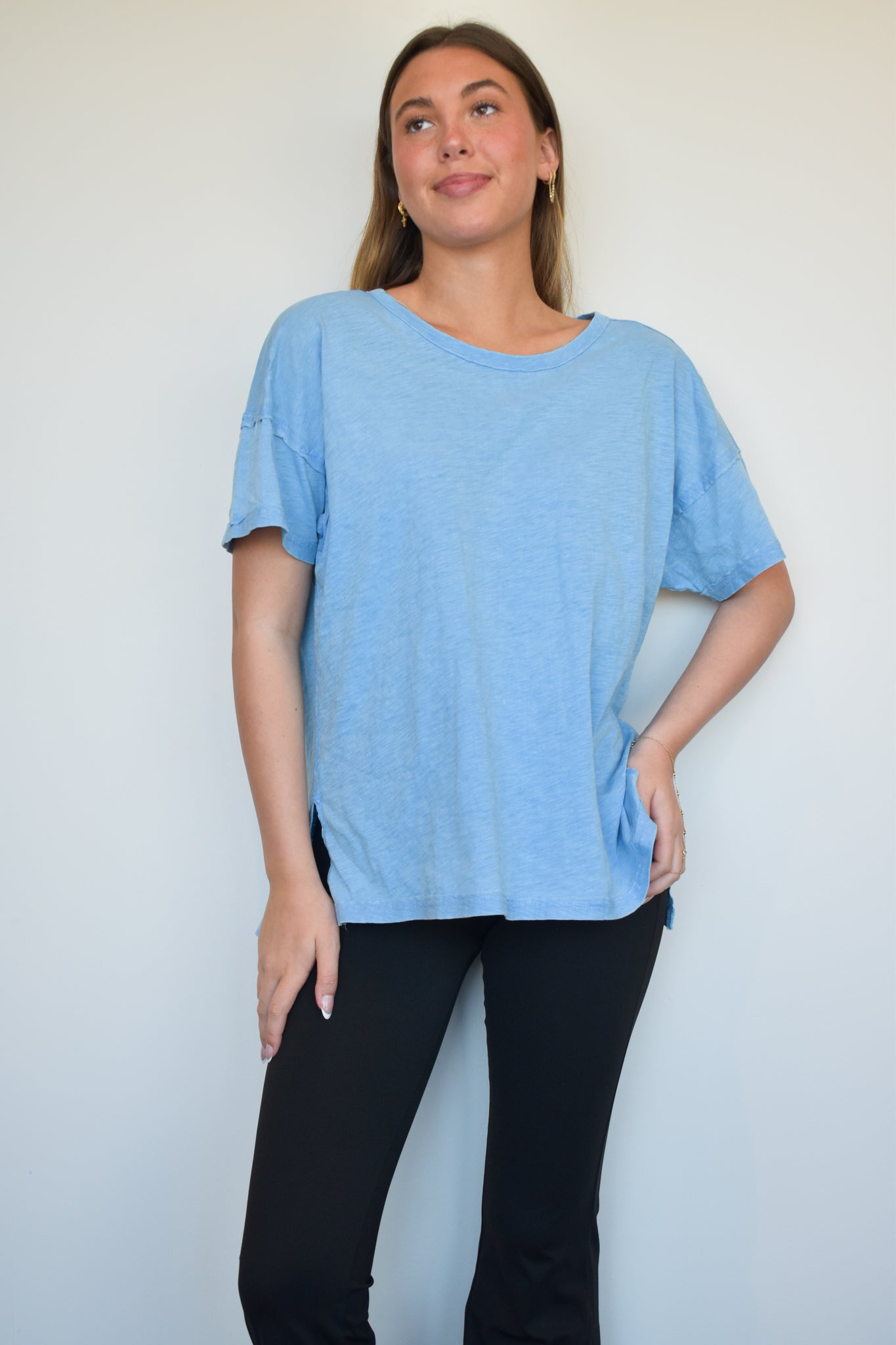 Simply Lovely Relaxed Fit Tee- Sky Blue-100 - TOPS - SHORT SLEEVE/SLEEVELESS-HYFVE-[option4]-[option5]-[option6]-Leather & Lace Boutique Shop