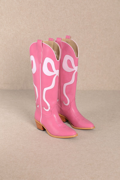 Coquette Bow Cowboy Boots- Hot Pink/Bubblegum-180 - SHOES-MIIM-[option4]-[option5]-[option6]-Leather & Lace Boutique Shop