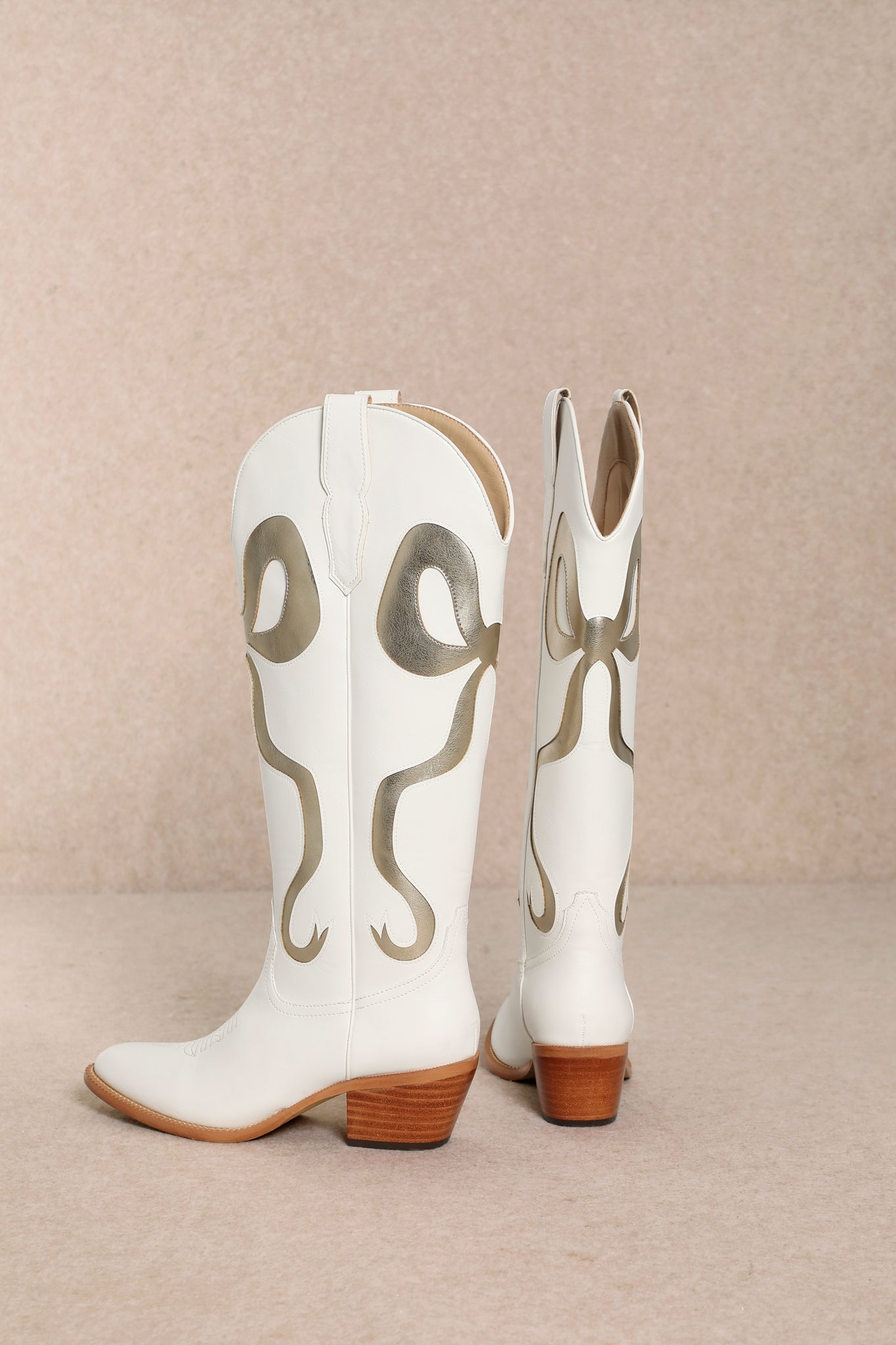 Coquette Bow Cowboy Boots- Gold-180 - SHOES-FORTUNE DYNAMIC-[option4]-[option5]-[option6]-Leather & Lace Boutique Shop