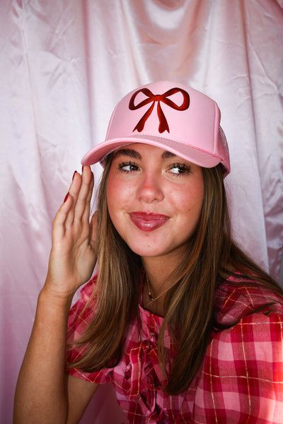 Bow Trucker Hat- Metallic Red/Pink-190 - ACCESSORIES - HATS/HEADWEAR-BABE-[option4]-[option5]-[option6]-Leather & Lace Boutique Shop