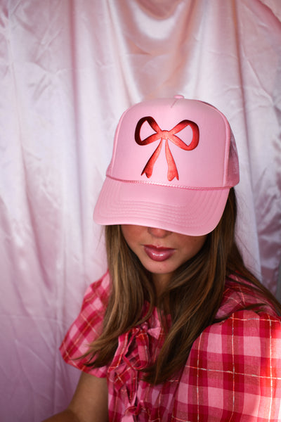 Bow Trucker Hat- Metallic Red/Pink-190 - ACCESSORIES - HATS/HEADWEAR-BABE-[option4]-[option5]-[option6]-Leather & Lace Boutique Shop