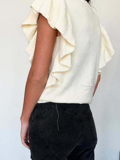 Ivory Ruffles & Swirls Sweater-100 - TOPS - SHORT SLEEVE/SLEEVELESS-JODIFL-[option4]-[option5]-[option6]-Leather & Lace Boutique Shop