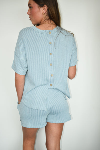 Button Detail Ribbed Knit Set- Dusty Blue-170 - SETS-VERY J-[option4]-[option5]-[option6]-Leather & Lace Boutique Shop