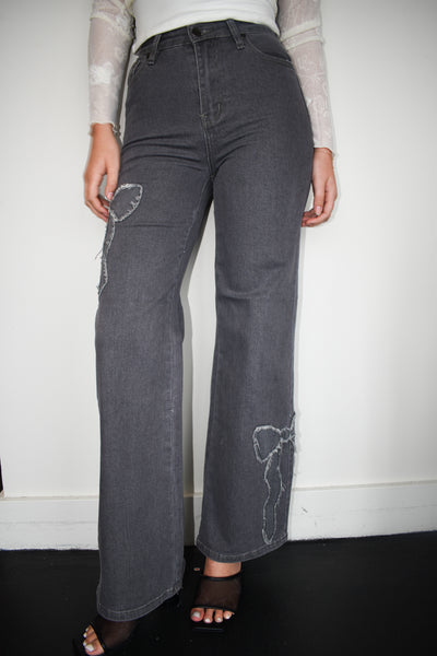 Charcoal Bows Straight Leg Denim-150 - BOTTOMS - DENIM-DEAR JEANS-[option4]-[option5]-[option6]-Leather & Lace Boutique Shop