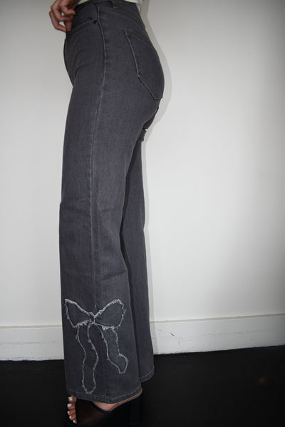 Charcoal Bows Straight Leg Denim-150 - BOTTOMS - DENIM-DEAR JEANS-[option4]-[option5]-[option6]-Leather & Lace Boutique Shop