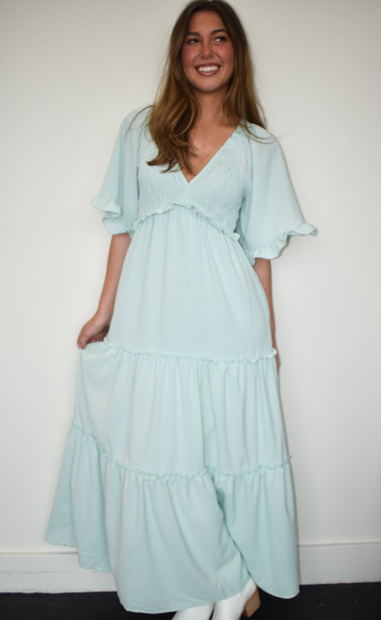 Pastel Ruffles Maxi Dress- Mint-170 - DRESSES-SHE + SKY-[option4]-[option5]-[option6]-Leather & Lace Boutique Shop