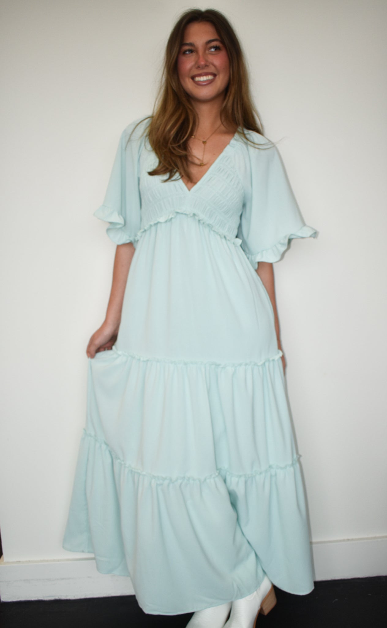 Pastel Ruffles Maxi Dress- Mint-170 - DRESSES-SHE + SKY-[option4]-[option5]-[option6]-Leather & Lace Boutique Shop