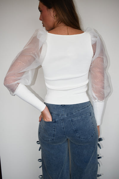 Organza Puff Sleeve Sweater Top-110 - TOPS - LONG SLEEVE-BLUE B-[option4]-[option5]-[option6]-Leather & Lace Boutique Shop