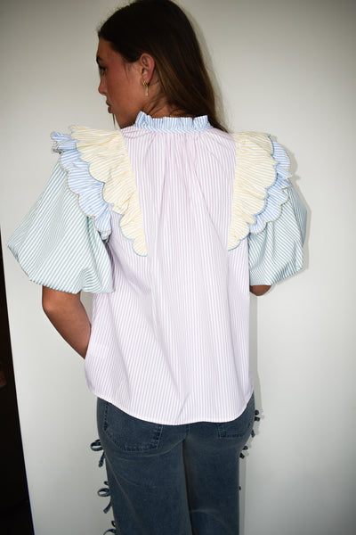 Multi Color Ruffle Blouse-100 - TOPS - SHORT SLEEVE/SLEEVELESS-ENTRO-[option4]-[option5]-[option6]-Leather & Lace Boutique Shop