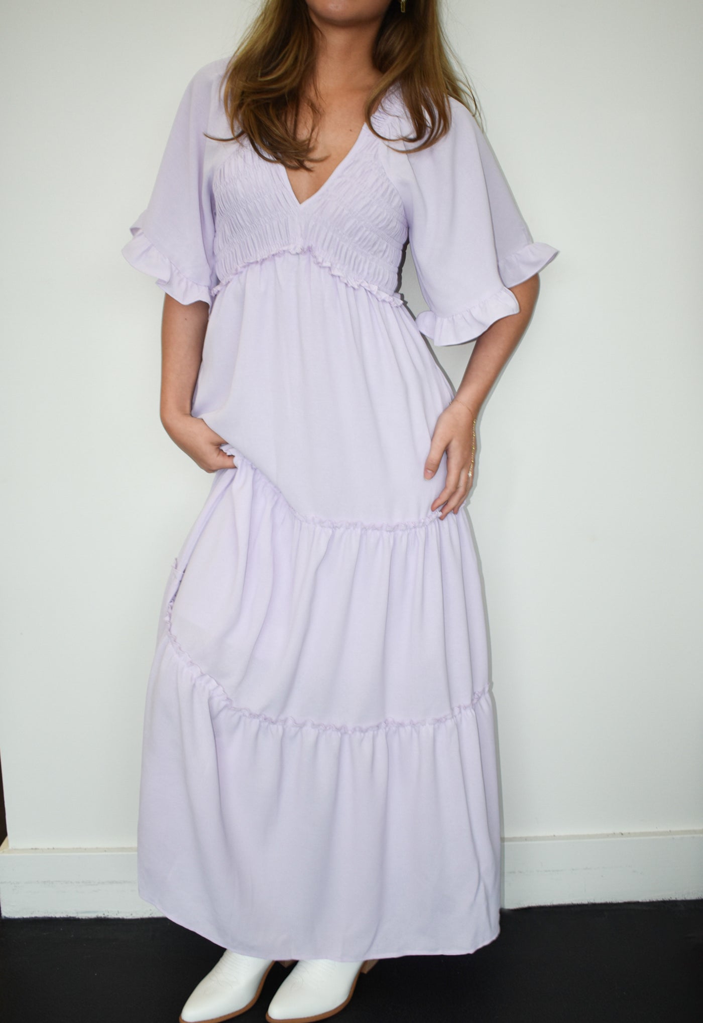 Pastel Ruffles Maxi Dress- Lilac-170 - DRESSES-SHE + SKY-[option4]-[option5]-[option6]-Leather & Lace Boutique Shop