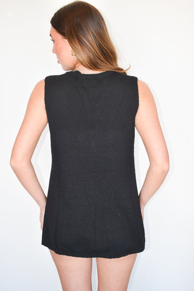 Long Line Sleeveless Knit Top- Black-170 - SETS-UMGEE USA-[option4]-[option5]-[option6]-Leather & Lace Boutique Shop