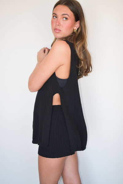 Long Line Sleeveless Knit Top- Black-170 - SETS-UMGEE USA-[option4]-[option5]-[option6]-Leather & Lace Boutique Shop