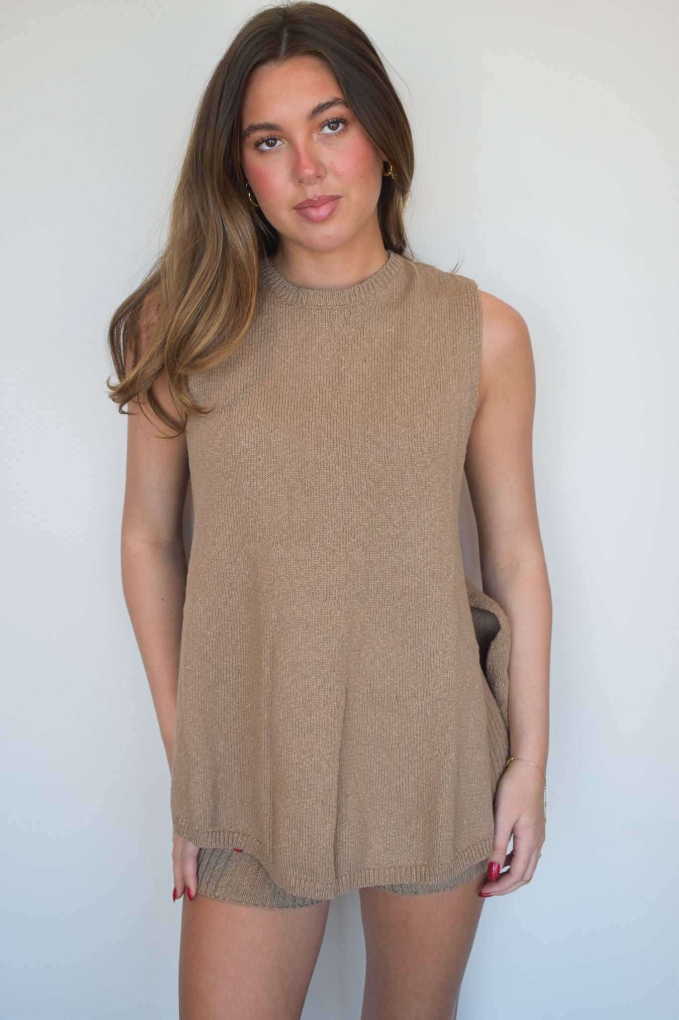 Long Line Sleeveless Knit Top- Mocha-170 - SETS-UMGEE USA-[option4]-[option5]-[option6]-Leather & Lace Boutique Shop