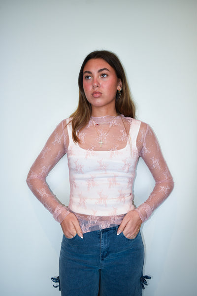 Lace Long Sleeve Layering Top- Blush-110 - TOPS - LONG SLEEVE-SWEET GENERIS-[option4]-[option5]-[option6]-Leather & Lace Boutique Shop