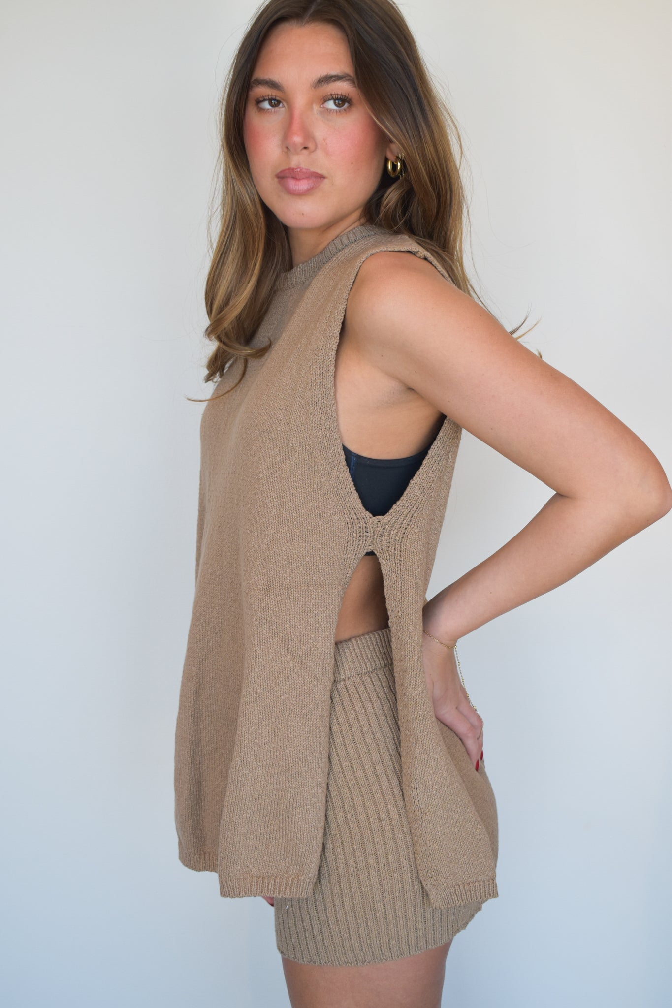 Long Line Sleeveless Knit Top- Mocha-170 - SETS-UMGEE USA-[option4]-[option5]-[option6]-Leather & Lace Boutique Shop