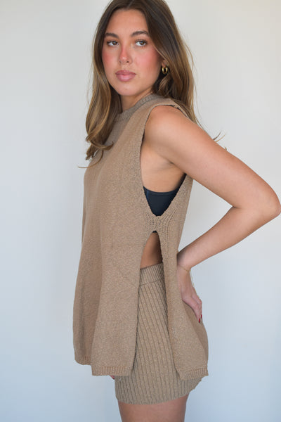 Long Line Sleeveless Knit Top- Mocha-170 - SETS-UMGEE USA-[option4]-[option5]-[option6]-Leather & Lace Boutique Shop