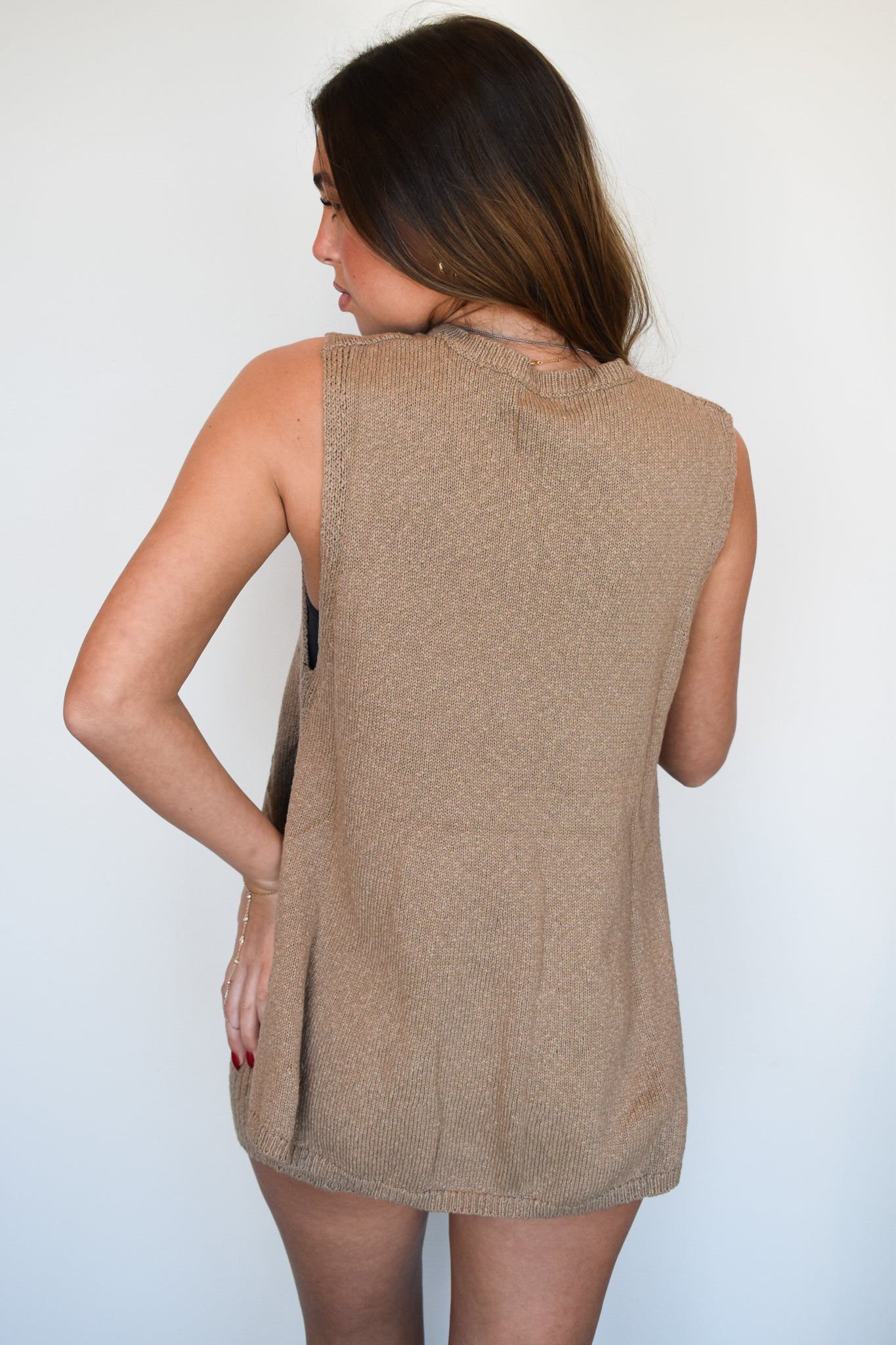 Long Line Sleeveless Knit Top- Mocha-170 - SETS-UMGEE USA-[option4]-[option5]-[option6]-Leather & Lace Boutique Shop