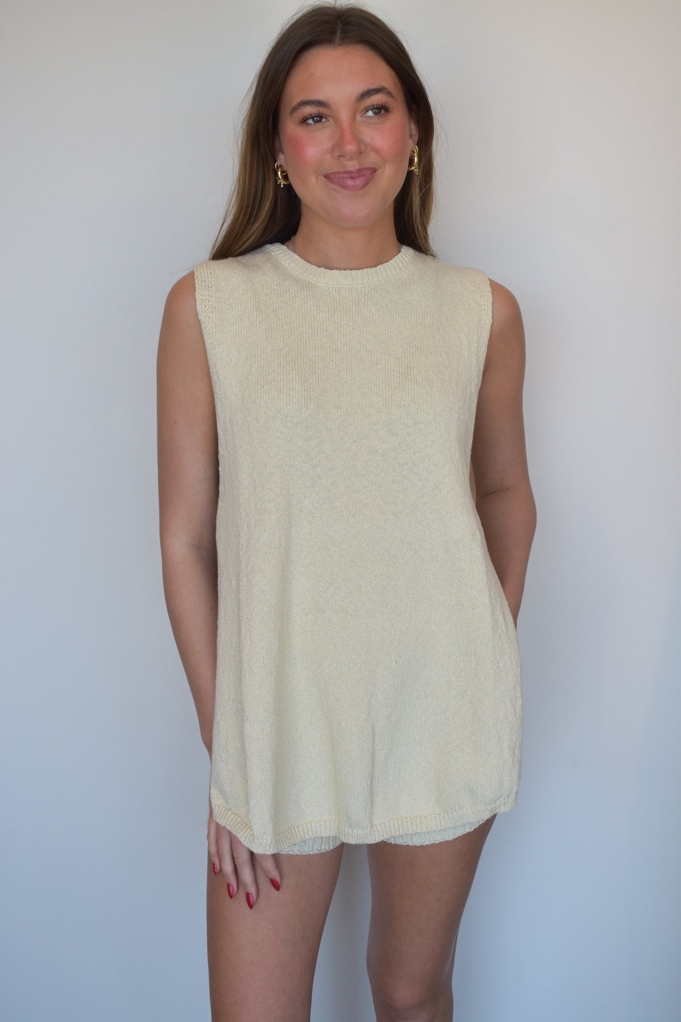 Long Line Sleeveless Knit Top- Natural-170 - SETS-UMGEE USA-[option4]-[option5]-[option6]-Leather & Lace Boutique Shop