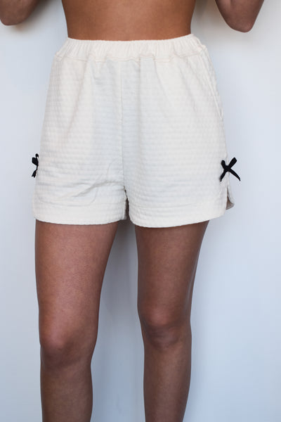 Bow Detail Textured Shorts-170 - SETS-UMGEE USA-[option4]-[option5]-[option6]-Leather & Lace Boutique Shop