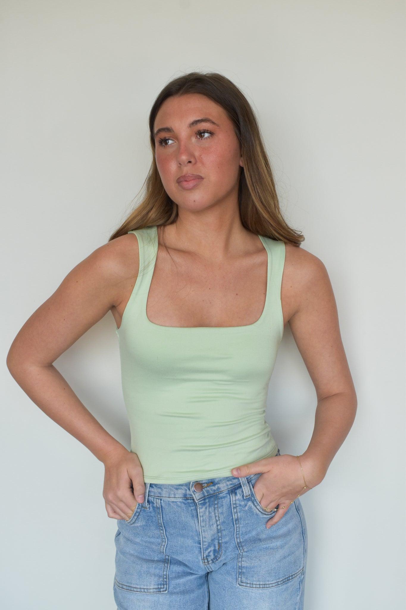 Sleeveless Square Neck Tank- Mint-100 - TOPS - SHORT SLEEVE/SLEEVELESS-TIMING-[option4]-[option5]-[option6]-Leather & Lace Boutique Shop