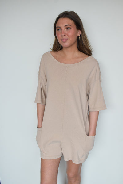 Oversized Neutral Romper-170 - ROMPERS-HYFVE-[option4]-[option5]-[option6]-Leather & Lace Boutique Shop