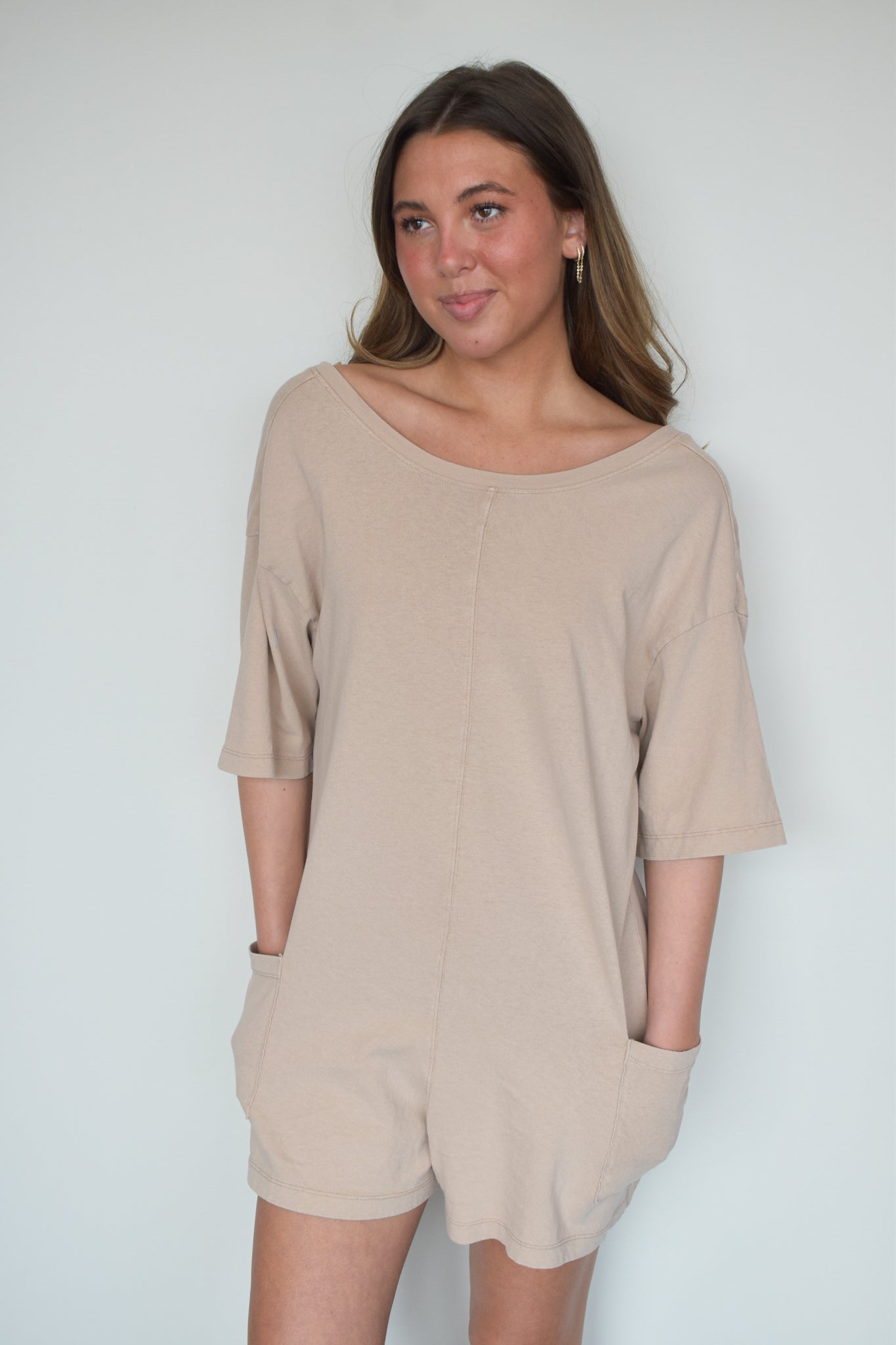 Oversized Neutral Romper-170 - ROMPERS-HYFVE-[option4]-[option5]-[option6]-Leather & Lace Boutique Shop