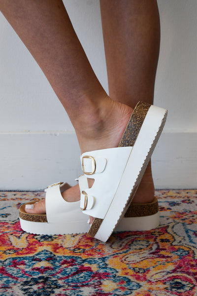 Platform Double Buckle Sandal- White-180 - SHOES-TOP GUY-[option4]-[option5]-[option6]-Leather & Lace Boutique Shop