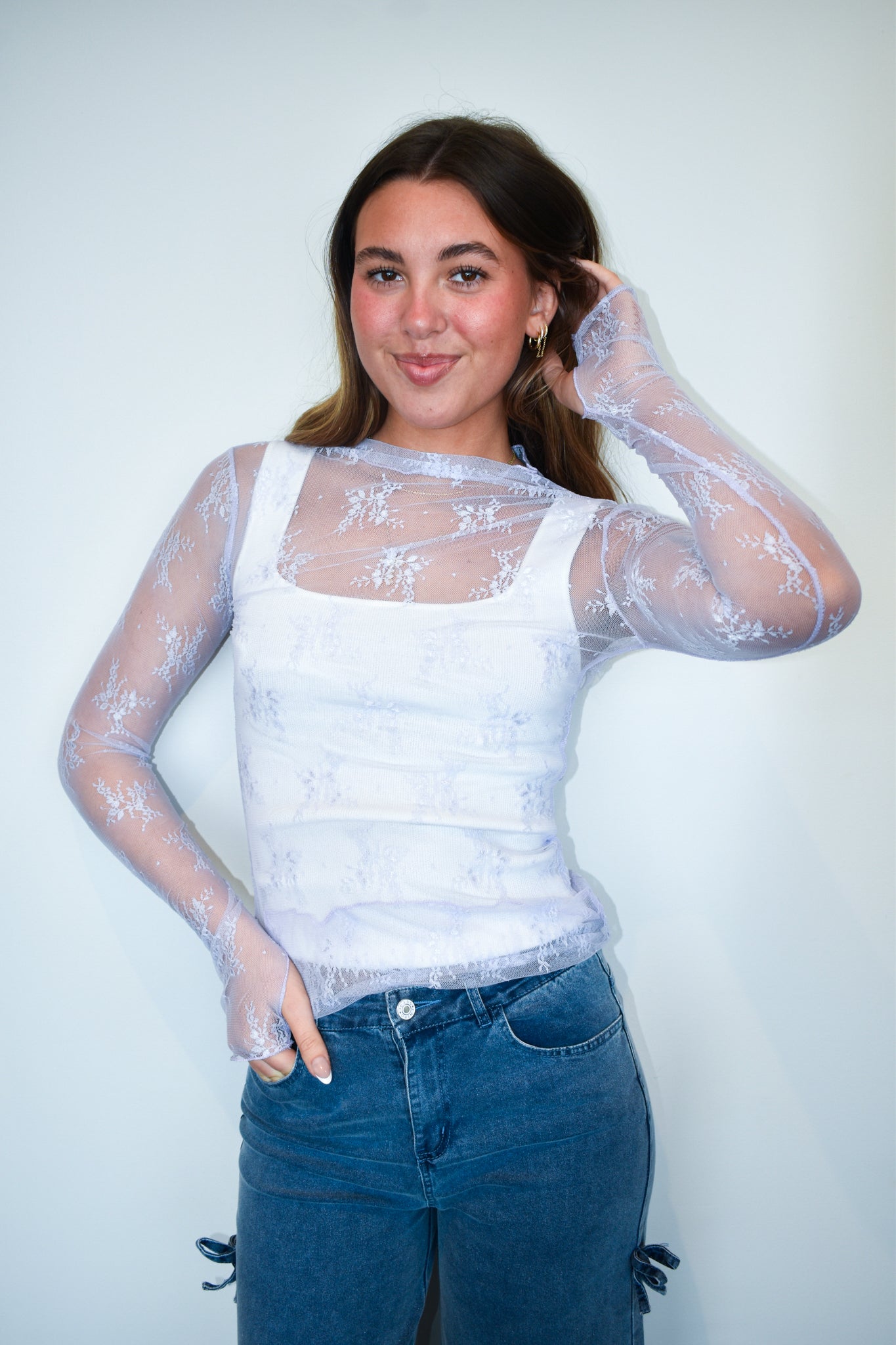 Lace Long Sleeve Layering Top- Lilac-110 - TOPS - LONG SLEEVE-SWEET GENERIS-[option4]-[option5]-[option6]-Leather & Lace Boutique Shop