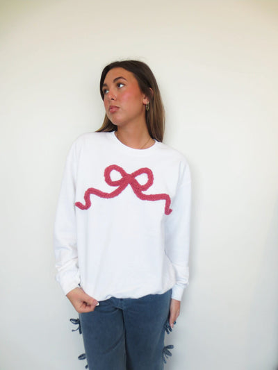 Bow Embroidered Sweatshirt- Pink-130 - TOPS - SWEATERS/SWEATSHIRTS-LEATHER & LACE-[option4]-[option5]-[option6]-Leather & Lace Boutique Shop