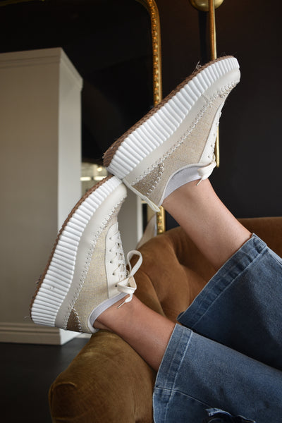 Willow Woven Sneakers- Canvas/Gold-180 - SHOES-JPO SHOES-[option4]-[option5]-[option6]-Leather & Lace Boutique Shop