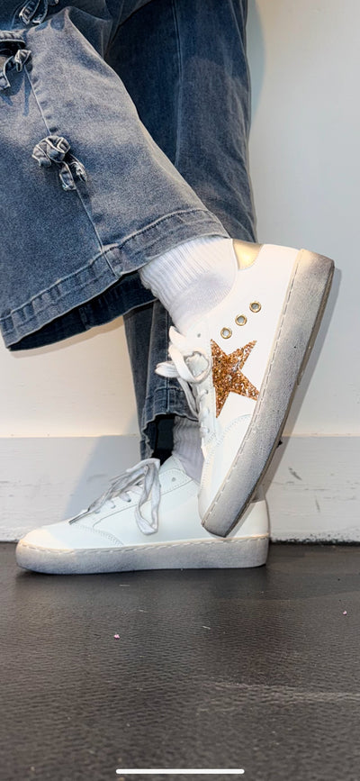 Lucie Distressed Sneakers- White/Gold-180 - SHOES-LILIANA-[option4]-[option5]-[option6]-Leather & Lace Boutique Shop