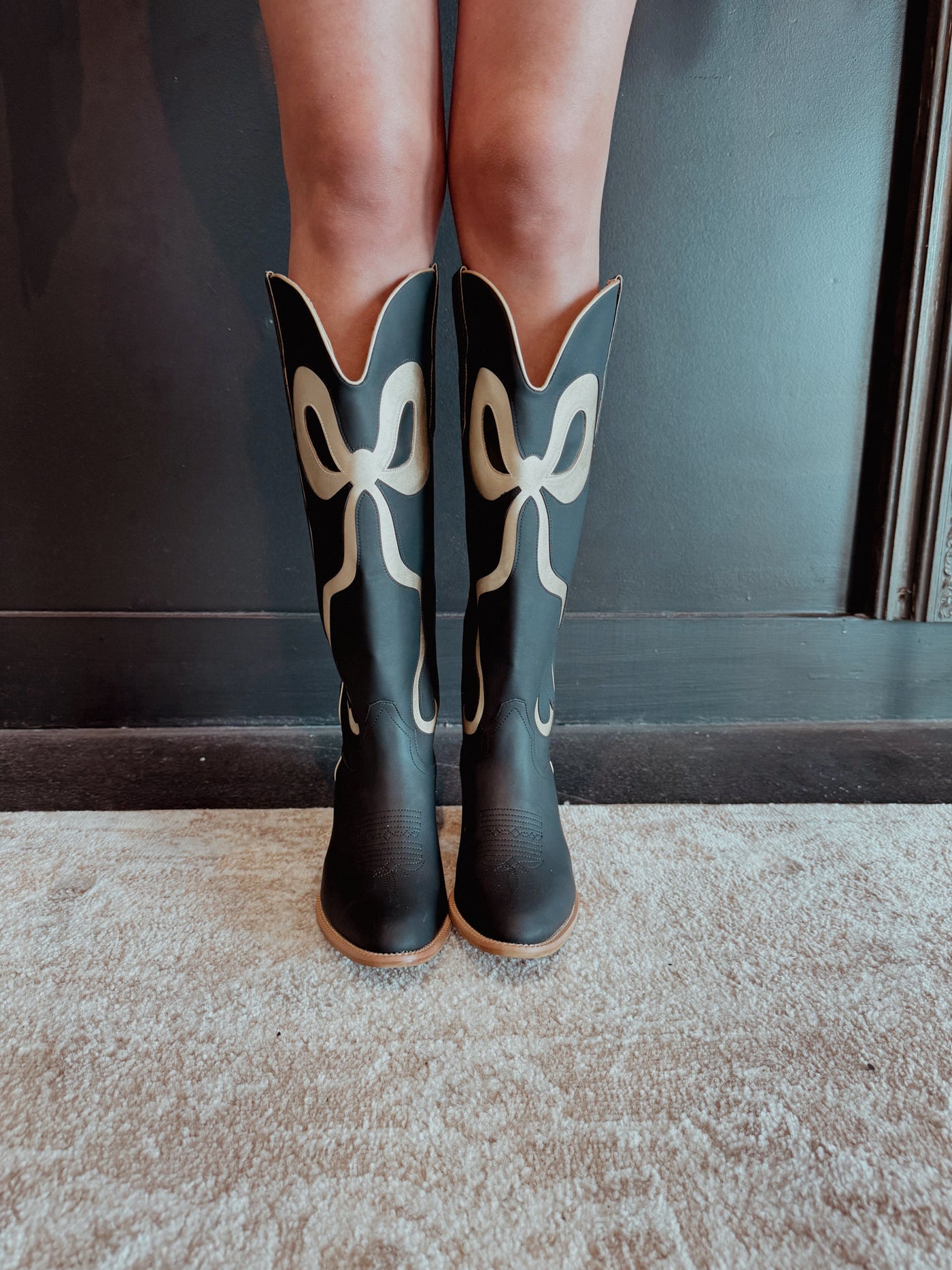 Coquette Bow Boots- Black/Gold