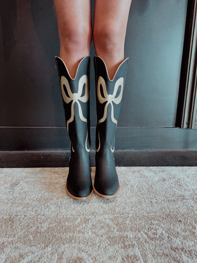 Coquette Bow Boots- Black/Gold